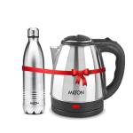 Milton Stainless Steel Silver Electro Electric Kettle With Dlx Thermosteel Hot Or Cold Water Bottle (Set Of 2)
