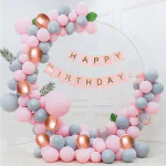 House of Banter 51pc Pastel Pink & Grey Birthday Decoration Kit for Girls/Boys / 1st Birthday - 50pc Multicolor Balloons, 1 Banner (51pc Pastel Grey & Pink Theme Birthday Decoration Items|)