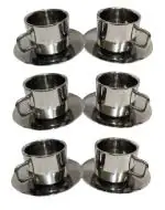 Dynore Stainless Steel 6 Tea Cup With 6 Saucer Plate Serving Set
