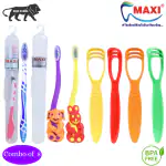 MAXI Oral Care Combo of 8-(2 Kids) Bingo Junior Toothbrush & (2 Adults) For You Toothbrush Travel Pack & (4 TC) 1 Number Tongue Cleaner