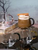 Goodhomes Glass Coffee Mug with Colored Handle (Set of 4pcs) 400ml