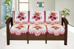 The Furnishing Tree Cotton Floral Knitted Pattern 6 Pieces 3 Seater Sofa Cover Set Maroon