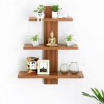 WUDCAFE Wooden Wall Shelves for Living Room | Wall Shelf for Home Decor Items | Floating Book Rack for Study Room, Office (3Tiers | Size- Standard | Colour- Teak Natural)