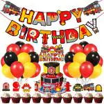 Zyozique 37 Pcs Fireman Combo, Firefighter Theme Selfie Props, Fire Truck Birthday Party Supplies, Fire Fighter Photography Backdrop Decorations,Banner,Cake Topper,Cup Cake Topper,Balloon