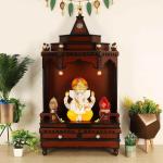 DZYN Furnitures Brahma Sthana Medium Floor Rested Pooja Mandir (Brown Gold)