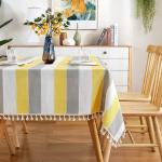 Urban Space Sicilia Table Linen Premium Water & Stain Resistant Dining Table Cover for 6 Seater, Anti Skid Table Cloth for Center Table, 1 Piece - (Vertical Yellow, 6 Seater 52
