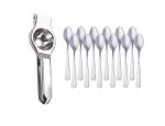 URBAN BUY Stainless Steel Lemon Squeezers With Stainless Steel 12 Pcs Coffee Spoon Set and Multicolour, (Pack of 2)