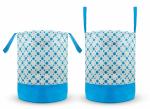 Mteaser Round Canvas Blue Polka Dot 45 L Laundry Bag/Hamper Durable Collapsible Laundry Storage Basket for Dirty Clothes Foldable Bin with Side Handle for Clothes, Toy Storage-(Set of 2)