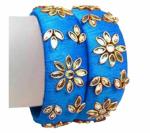 Aashirwad Traders Handmade Blue Plastic and Silk Thread Kundan Bangle (Women) - 2.6 (set of 2)
