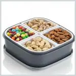 GRECY Plastic Stylist 4 Sections Multipurpose Dry Fruit Chocolates Mouth Freshener Masala Empty Gift Box, Single, Grey Colour