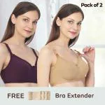 Mylo Light Padded Maternity/Nursing Bra Pack of 2 with free bra extender-(Skin,Plum) 38B Pack of 2