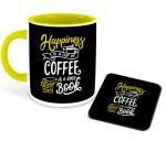 Whats Your Kick Coffee Qoutes Design Printed Yellow Ceramic Coffee Mug with Coaster 325 ML