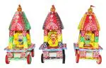 Real Craft Multicolor Wood Lord Jagannath, Balabhadra, Subhadra, Chariot, Puri Famous Handmade Ratha Decorative (Pack Of 3)