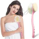 GRIDLAB 2 IN 1 Bath Body Brush with Soft Loofah and Bristles,Back Scrubber with Curved Long Handled Shower Brush for Wet or Dry, Women & Men Body,Face and Spa Washing