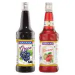 Manama Grape Syrup and Strawberry Syrup | 750ML Each | Mixer for Mocktails, Cocktails, Drinks, Juices, Beverages | Pack of 2