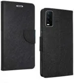 CASECRAFT Vivo Y12S, Y20, Y20i, Y20A, Y20G Black Artificial Leather, Rubber And Cloth Shock Proof Mobile Back Cover