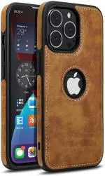 Clickaway Apple Iphone 12 Pro Max Premium Luxury Case Dual Stiched Real Leather Slim Fit Back Cover (Brown)