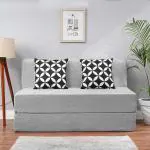 SOLISPRIMUS-COMFORT FOR ALL 4X6 size for 2 Person- Jute Fabric Washable Cover with 2 Cushions (Multi Star Pattern) - Silver 2 Seater Foam Sofa Cum Bed