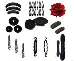 Trendy Club Combo of 26 Hair Accessories (3 Donuts, 1 Magic Puff, 1 Volumizer, 1 Banana Bumpit, 1 Tictac Puff, 1 Artificial Rose Hair Clip, 12 Tic Tac Pin)