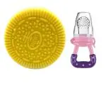 Enorme Silicone Yellow Biscuit Shape Teething Teether with Silicone Fruit and Food Nibbler Pacifier for Babies