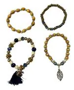 Fashion Heights Hanging Charms Bracelets for Women and Girls, One Squared Shaped Bracelet With Multicolour Beads Bracelet For Gifting & Personal Use (Set Of 4)
