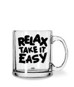 Whats Your Kick Relax Take It Easy Quotes Printed Clear Glass Coffee Mug 325 ML