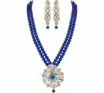 Gyaan Jewels Handmade Shop Global Gold Plated Mother of Pearl Earring and Necklace Set Blue (Women, Girls) Free Size