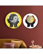 The Artment your artistic apartment Matte Finish Multicolor Round Canvas Wall Decor 50cm (Set of 2)