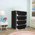 Fabura 4 shelf Shoe rack Cum Utility rack with Separate Flaps cover-Red & Black