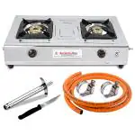 Suraksha Shine Combo LPG Hose Pipe with Gas lighter and Mondolin Stainless Steel Gas Stove (2 Burner)