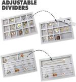 Velvet Jewellery Drawer Organiser, Jewellery Inserts Tray for Drawer, Set of 4 Jewellery Dividers Storage Compartments Stackable Display Box, Grey Storage Holder For Necklace Earrings Rings