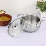 Vinod Platinum Triply Stainless Steel Belly Shape Saucepot/Casserole w/Glass Lid-18cm,2.5L|Induction