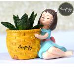 CRAFTIFY Cute Beautiful Girls Succulent Planter Pots Resin Creative Flowerpot Plant Pot Planter Container for Home Garden Office Desktop Decoration - (Yellow, Pack of 1) without Plant