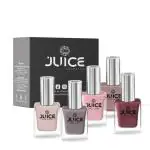 JUICE One Coat Nail Polish, Combo Pack of 5, Brown, Nude and Pink Collection, High Gloss, Chip Resistant, Quick Dry, Gel Effect, Shades : Petal Pink / Camel / Sun Kissed / Dusty Coral / Teddy Brown NUDE COMBO_32, 11ml each