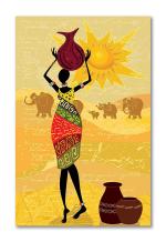Tamatina Multicolor African Art Lady With Pot Tribal Traditional Art Canvas Painting - 24X16 Inch