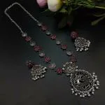 Royale Diva Oxidised Silver Plated Long Necklace Set For Girls ( Adjustable Chain )