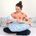 Mothersyard Nursing Pillow, Breastfeeding Support Cushion, Pregnancy Pillow, Designed for Newborn Babies and Moms - Cartoon Blue
