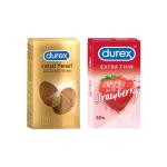 Durex Real Feel 10s + Extra Thin Strawberry 10s (Set of 2, 20 sheets)