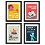ArtX Multicolor Big Health Quotes Wall Frame Art Painting (Set Of 4) Large