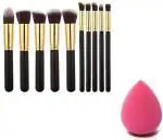 Bingeable Premium Synthetic Makeup Brush Set And Washable Sponge Beauty Blender Puff (Set Of 2)