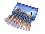 STUNHUB 10 PCS Luxury Makeup Brushes Set with Bag, Bling Glitter Diamond-studded Kabuki Eye Makeup Brush Professional Foundation Makeup Tools (Pack of 10)