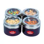 GANGA Stainless Steel Spice Box Container With See-through Lid 400ml each Multipurpose Masala Dani box with 7 Spoon Spice Jars masala Dabba for Kitchen in Purple Colour (Pack of 4)