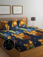 Arrabi Blue Graphic TC Cotton Blend Double Size Radium Bedsheet with 2 Pillow Covers,(250x220),Blue