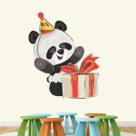 StickMe Multicolor Vinyl Cute Panda With Birthday Gift Wall Sticker