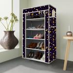 Eco Shopee Shopping Simplified Printed Shoe rack Multipurpose Collapsible Cabinet Rack Storage Organizer Foldable Almirah Non-Woven Laminated Fabric 4 Shelves , 1 Side Pocket