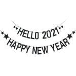 Festiko Hello 2021 Happy New Year Banner Black Glitter, New Years Eve Party Supplies 2021, Happy New Year Decorations 2021, Nye Decorations 2021, New Years Decorations