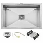 Ruhe Handmade Single Bowl 32x18x10 Kitchen Sink | 304-Grade Stainless Steel Handmade Kitchen Sink | Brushed Matte Finish | Included Strainer-Basket/Sink Coupling/Waste Pipe