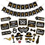 Zyozique Anniversary Party Decorations Combo - Anniversary Paper Banner & Photo Booth Props (Pack Of 23)