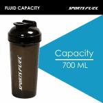 Sports Fuel Shaker Bottles Workout Supplement Protein Shake Gym Water Bottle Gym Sipper Bottle For Men & Women, BPA Free ( 700 ml ) (Black)