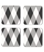 Whats Your Kick Pattern Design Black And White Check Pattern Design Printed Set of 4 Coaster With Metal Stand